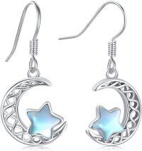 wholesale 925 Sterling Silver Blue Moss Agate Crescent Moon & Star Dangle Earrings for Women - Hypoallergenic  Idea-Star And Moon