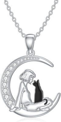 wholesale 925 Sterling Silver Moon & Girl with Black Cat Pendant Necklace for Women-Cat-2