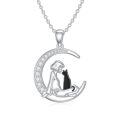 wholesale 925 Sterling Silver Moon & Girl with Black Cat Pendant Necklace for Women-0-0
