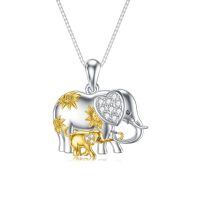 wholesale 925 Sterling Silver Elephant Mother Baby Sunflower Cubic Zirconia Two Tone Pendant Necklace-Elephant-mom&1 child