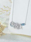wholesale 925 Sterling Silver Dragonfly Lotus Flower Infinity Pendant Necklace with Blue Enamel Wings and Cubic Zirconia Stones-0-2