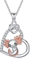wholesale 925 Sterling Silver Axolotl Heart-Shaped Pendant Necklace with Cubic Zirconia Gifts for Women and Girls-0-0
