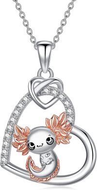 wholesale 925 Sterling Silver Axolotl Heart-Shaped Pendant Necklace with Cubic Zirconia Gifts for Women and Girls-Axolotl