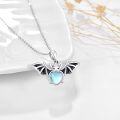 wholesale 925 Sterling Silver Heart-Shaped Moonstone Bat Pendant Necklace for Women Girls  48cm Chain Length-0-1