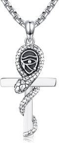 wholesale 925 Sterling Silver Snake & Eye Of Horus Cross Pendant Necklace for Men Women-0-0