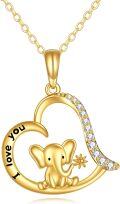 wholesale 14K Gold Elephant Heart Moon I Love You Pendant Necklace 14K s for Mom Mothers' Day-0-0