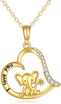 wholesale 14K Gold Elephant Heart Moon I Love You Pendant Necklace 14K s for Mom Mothers' Day-Elephant