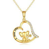 wholesale 14k Gold Elephant Necklace Wholesale With Cz Diamonds-Elephant