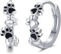 wholesale Silver 925 Sterling Silver Paw Print Huggie Hoop Earrings for Women Small Dog Cat Pet Hoops Cute Cartilage s for Girls-0-0