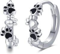 wholesale Silver 925 Sterling Silver Paw Print Huggie Hoop Earrings for Women Small Dog Cat Pet Hoops Cute Cartilage s for Girls-Dog Hoops-Black