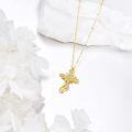 wholesale 14K Gold CZ Flower Cross Pendant Necklaces for Women s-0-2