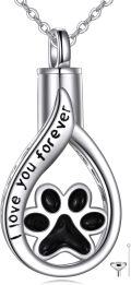 wholesale 925 Sterling Silver Tear Drop Pet Urn Necklace with Black Enamel Paw Print Keepsake Jewelry for Dog or Cat Ashes-0-0