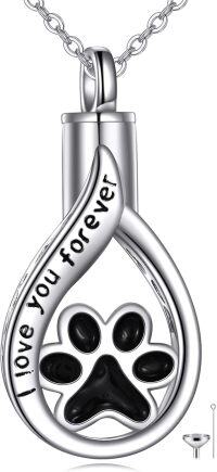 wholesale 925 Sterling Silver Tear Drop Pet Urn Necklace with Black Enamel Paw Print Keepsake Jewelry for Dog or Cat Ashes-Paw Teardrop Urn