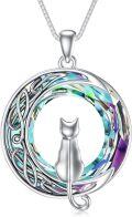 wholesale 925 Sterling Silver Cat on the Moon Pendant Necklace with Blue Circle Crystal Celtic s for Women-0-6