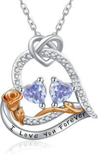 wholesale  Sterling Silver 2 Birthstones Rose Heart Necklace for Women -06-06-Jun-Jun