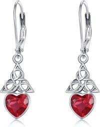wholesale Sterling Silver Celtic Birthstone Drop Earrings Irish Jewelry Gifts-July - Ruby red