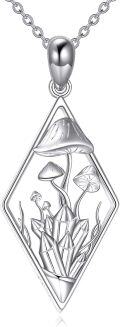wholesale 925 Sterling Silver Crystal Mushroom Pendant Necklaces for Women Girls s 45cm Chain Length-0-0