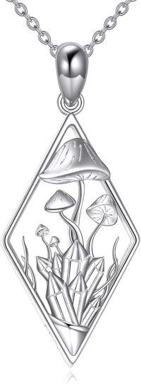 wholesale 925 Sterling Silver Crystal Mushroom Pendant Necklaces for Women Girls s 45cm Chain Length-Mushroom