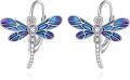 wholesale 925 Sterling Silver Blue Enamel Dragonfly Stud Earrings with Cubic Zirconia for Women Girls  48x36mm-0-0