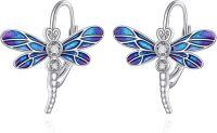 wholesale 925 Sterling Silver Blue Enamel Dragonfly Stud Earrings with Cubic Zirconia for Women Girls  48x36mm-dragonfly hoop earrings