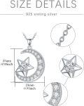 wholesale 925 Sterling Silver Moissanite Crescent & Star Pendant Necklace for Women-0-3