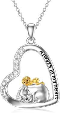 wholesale 925 Sterling Silver Heart-shaped Bear and Angel Pendant Necklace for Women Girls Mothers' Day Gift-D-Bear