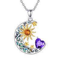 wholesale 925 Sterling Silver Crescent Moon Pendant Necklace Wholesale With Heart And Sun Design-Sun Moon Star-Feb.