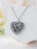 wholesale 925 Sterling Silver 925 Heart-Shaped Photo Locket Pendant with Roses and Leaves Design for Women-0-7