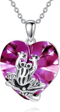 wholesale 925 Sterling Silver Crystal Frog Birthstone Necklace with Heart Pendant-Frog June birthstone necklace