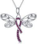 wholesale 925 Sterling Silver Dragonfly Pink Ribbon Breast Cancer Awareness Pendant Necklace for Women Gifts-0-0
