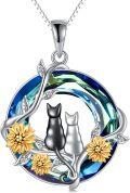 wholesale TOUPOP Cat Gifts For Cat Lovers 1 2 3 Cats Necklace 925 Sterling Silver Rose Flower Blue Crystal Jewelry Birthday Christmas Gifts For Women Her Mom -0-0