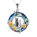 TOUPOP Sterling Silver Blue Crystal 1 2 3 Cats Rose Flower Necklace Gift-0-0