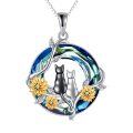 TOUPOP Sterling Silver Blue Crystal 1 2 3 Cats Rose Flower Necklace Gift-0-0