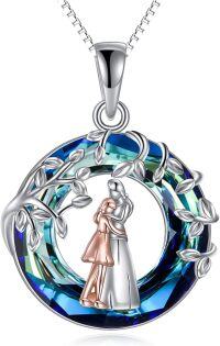 wholesale 925 Sterling Silver Blue Crystal Tree of Life Mother Daughter Pendant Necklaces Gifts for Women Girls-A-Hug Necklace - Blue crystal