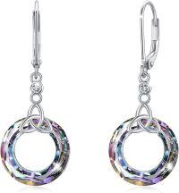 wholesale 925 Sterling Silver Round Celtic Knot Rainbow Crystal Drop Earrings-Gray Crystal