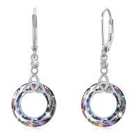 wholesale 925 Sterling Silver Round Celtic Knot Rainbow Crystal Drop Earrings-Gray Crystal