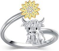 wholesale 925 Sterling Silver Adjustable Bat Highland Cow Ring Animal Jewelry Gift for Her-Highland Cow