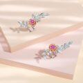 wholesale 925 Sterling Silver Pink Crystal Flower Leaf Studs for Non-Pierced Ears-0-2