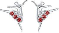 wholesale 925 Sterling Silver Austrian Birthstone Crystal Ballerina Earrings Ballet Recital Gift-Red