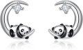 wholesale 925 Sterling Silver Panda on the Moon Stud Earrings for Women - Hypoallergenic Jewelry-0-0