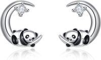 wholesale 925 Sterling Silver Panda on the Moon Stud Earrings for Women - Hypoallergenic Jewelry-Panda