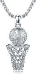 wholesale 925 Sterling Silver Basketball Hoop Sport Pendant Necklace for Men Women -0-0