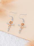 wholesale 925 Sterling Silver Rose Cross Hook Earrings for Women Girls  4cm Long-0-4