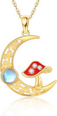 wholesale Gold Moon & Mushroom Pendant Necklace - 14K Yellow Gold Minimalist Charm s for Her Valentines Day Mother's Day-Mushroom Necklace-Mushroom Necklace