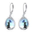 wholesale 925 Sterling Silver Moonstone Butterfly Black Cat Drop Earrings for Women - Unique Gifts for Cat Lovers-0-0