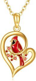 wholesale 14K Yellow Gold Cardinal Bird Heart Pendant Necklace Gift for Women Girls-0-0