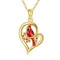 wholesale 14k Gold Red Cardinal Bird Open Heart Pendant Necklace With Red Crystals-0-0