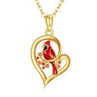 wholesale 14k Gold Cardinal Bird Pendant Necklace With Red Enamel And Rhinestones-Cardinal