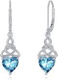 wholesale 925 Sterling Silver Heart Birthstone Celtic Knot Dangle Leverback Earrings-0-55