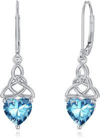 wholesale 925 Sterling Silver Heart Birthstone Celtic Knot Dangle Leverback Earrings-12-December